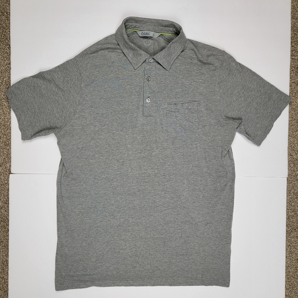 TASC Performance Gray Athletic Polo Short Sleeve Running Shirt Bamboo